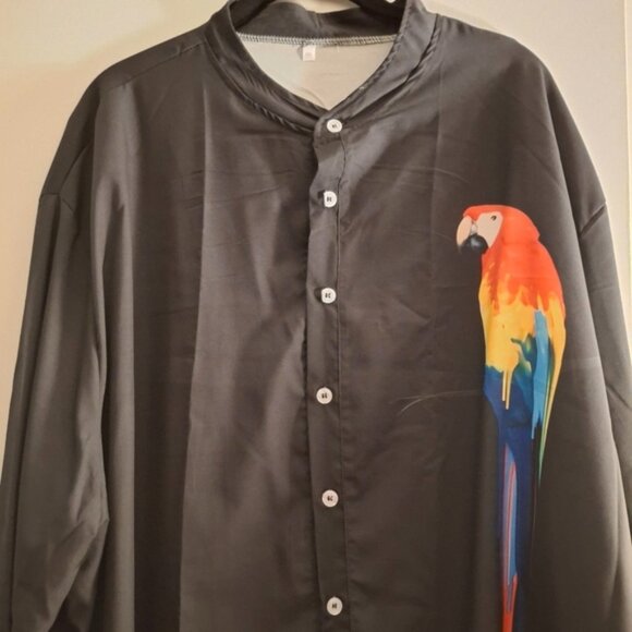 Men's Long Sleeve Black Shirt with Parrot Print - Picture 1 of 6